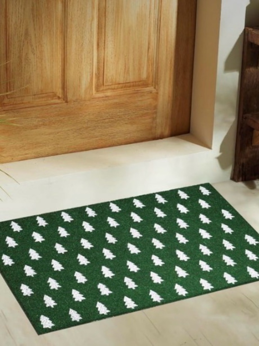 Holiday Time Green Doormat with White Tree Pattern